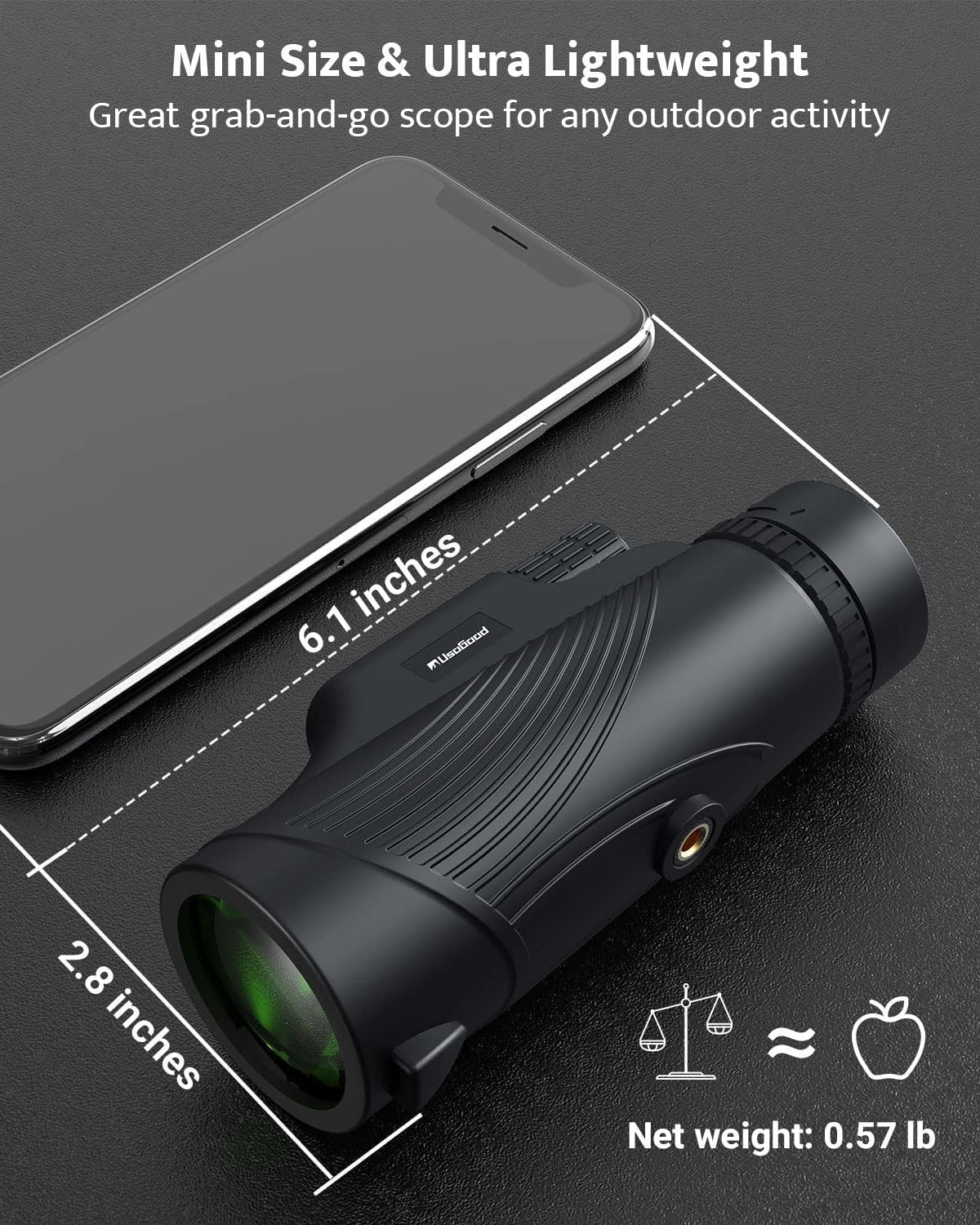 Monocular Telescope 10x42 HD Waterproof FMC Prism Compact Black