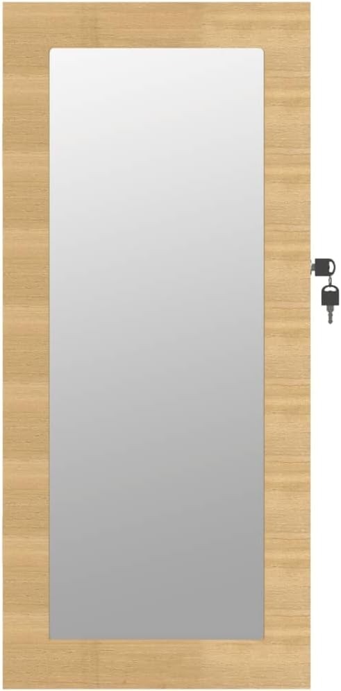 Compact Wall Mounted Jewelry Cabinet Mirror Lockable Slim Storage Brown