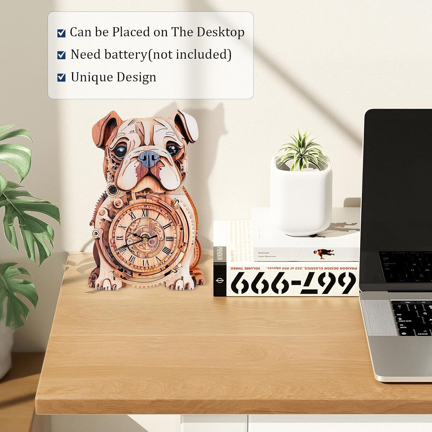 3D Wooden Bulldog Puzzle Clock Kit – Mechanical, Functional, Home Decor