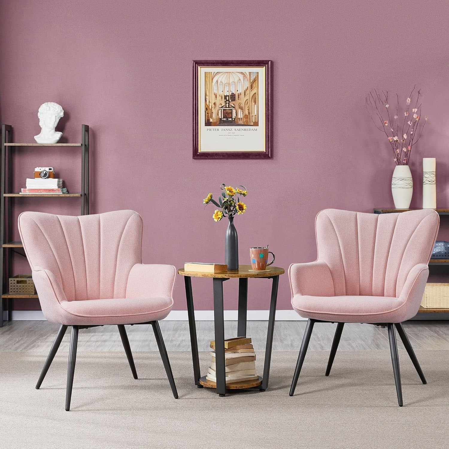 Beige Tub Chair Upholstered Accent Armchair with High Back Comfort