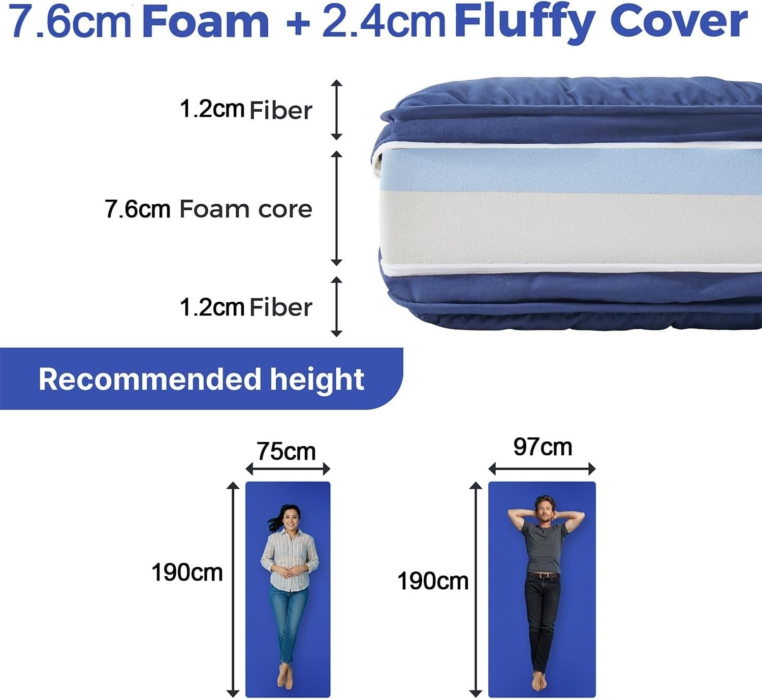 Memory Foam Floor Mattress Pad Portable Folding Bed Topper Sleeping Mat Blue