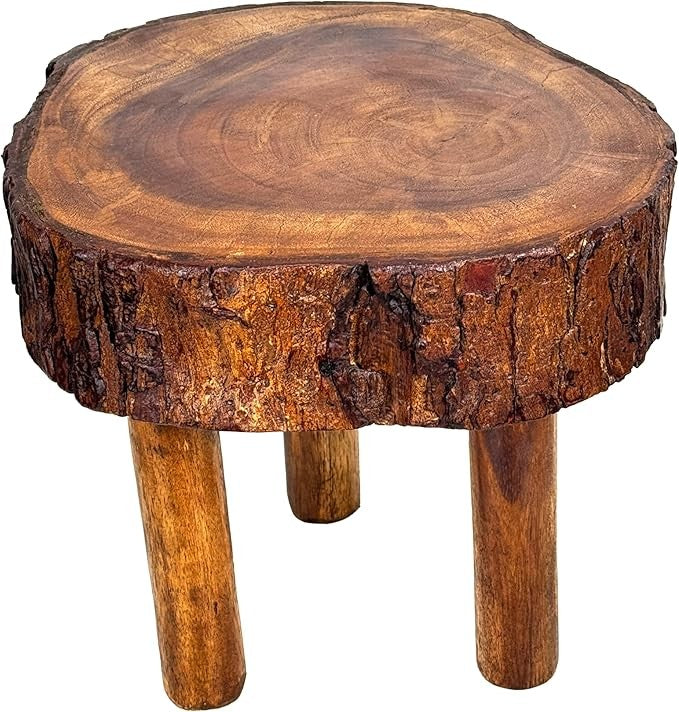 Rustic Solid Wood Tree Trunk Plant Stand 3-Leg Natural Slice Display Table
