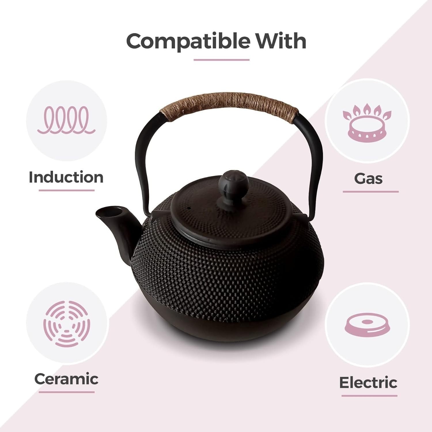 Cast Iron Teapot 1200ml Chinese Tetsubin Tea Pot w/ Infuser Black