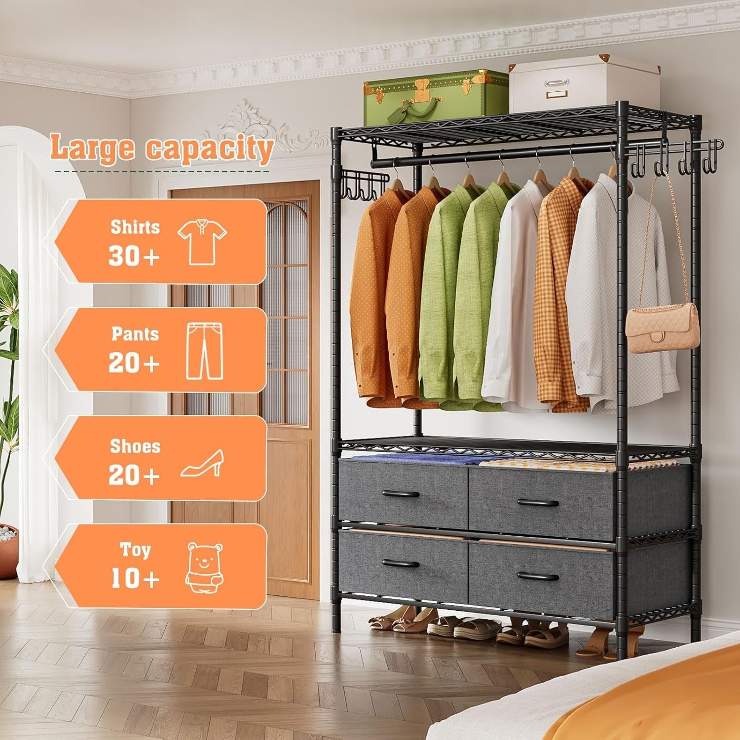 Heavy Duty Clothes Rail with 4 Drawers Metal Garment Rack