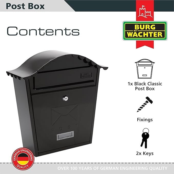 Secure Wall Mounted Lockable Post Box Weatherproof Steel Mailbox Black 36x37x13