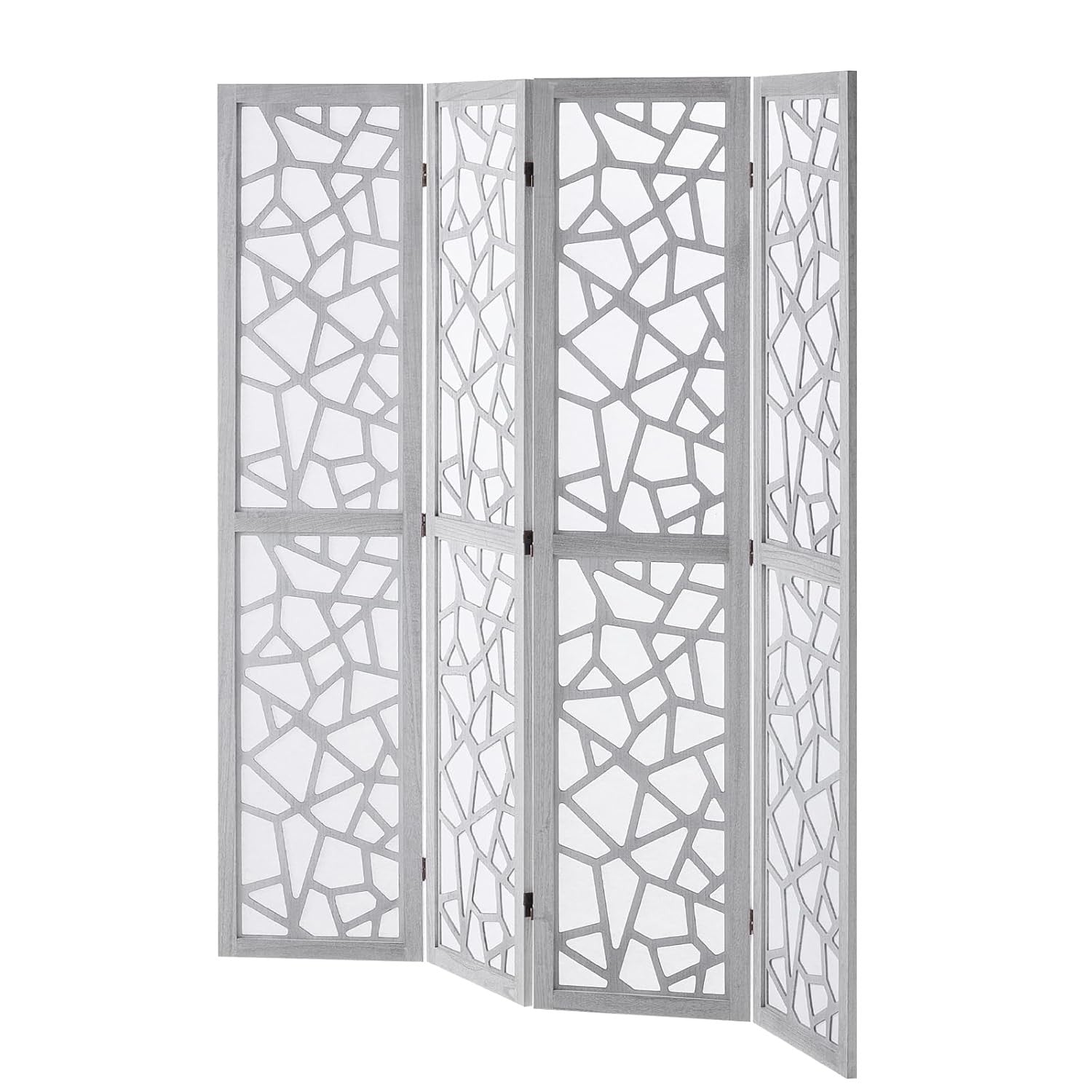4 Panel White Carved Wood Folding Room Divider Privacy Screen 162x170cm