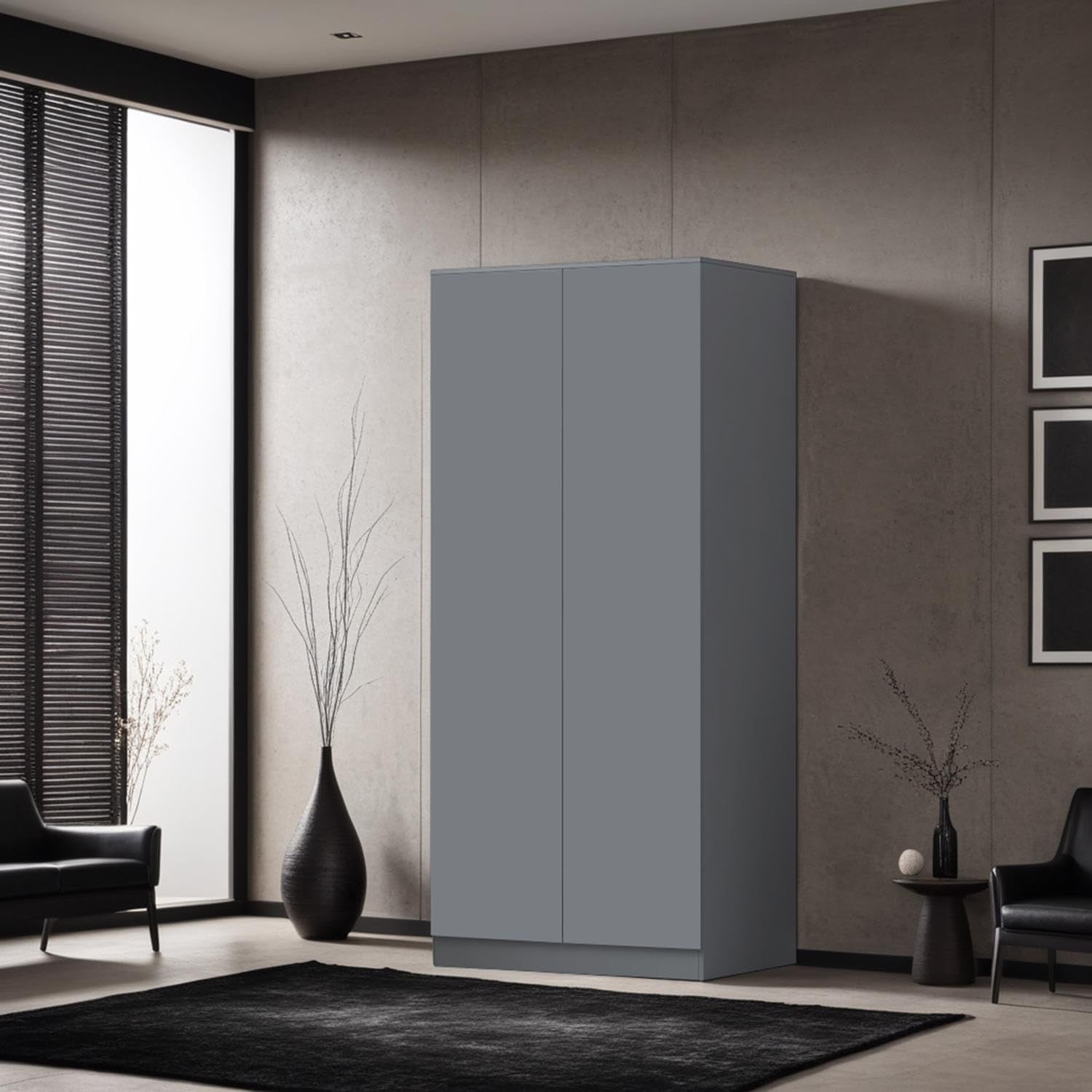 Dark Grey 2-Door Double Wardrobe 180cm | Scratch-Resistant, Space Saving