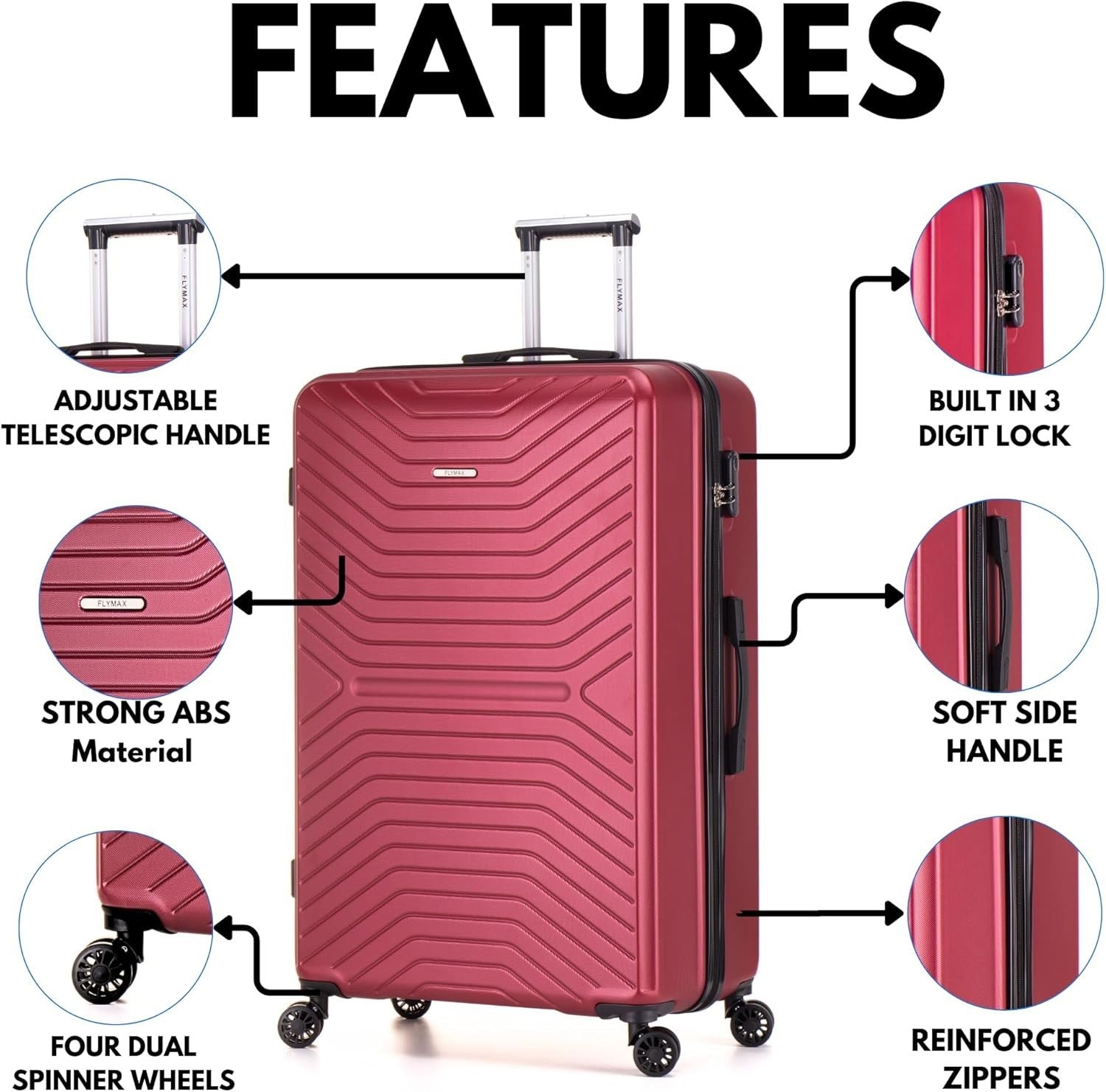 24'' Medium Check In Suitcase Hard Shell ABS 4 Spinner Wheels Lock 68L