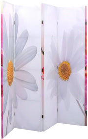 Flower Design Folding Room Divider 200x170cm Wood Frame Privacy Screen