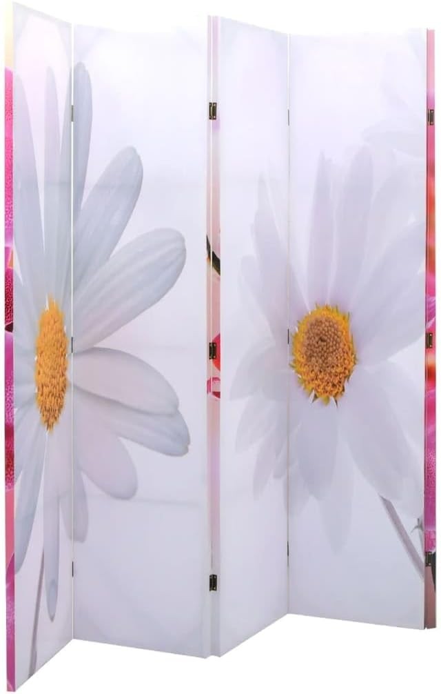 Flower Design Folding Room Divider 200x170cm Wood Frame Privacy Screen