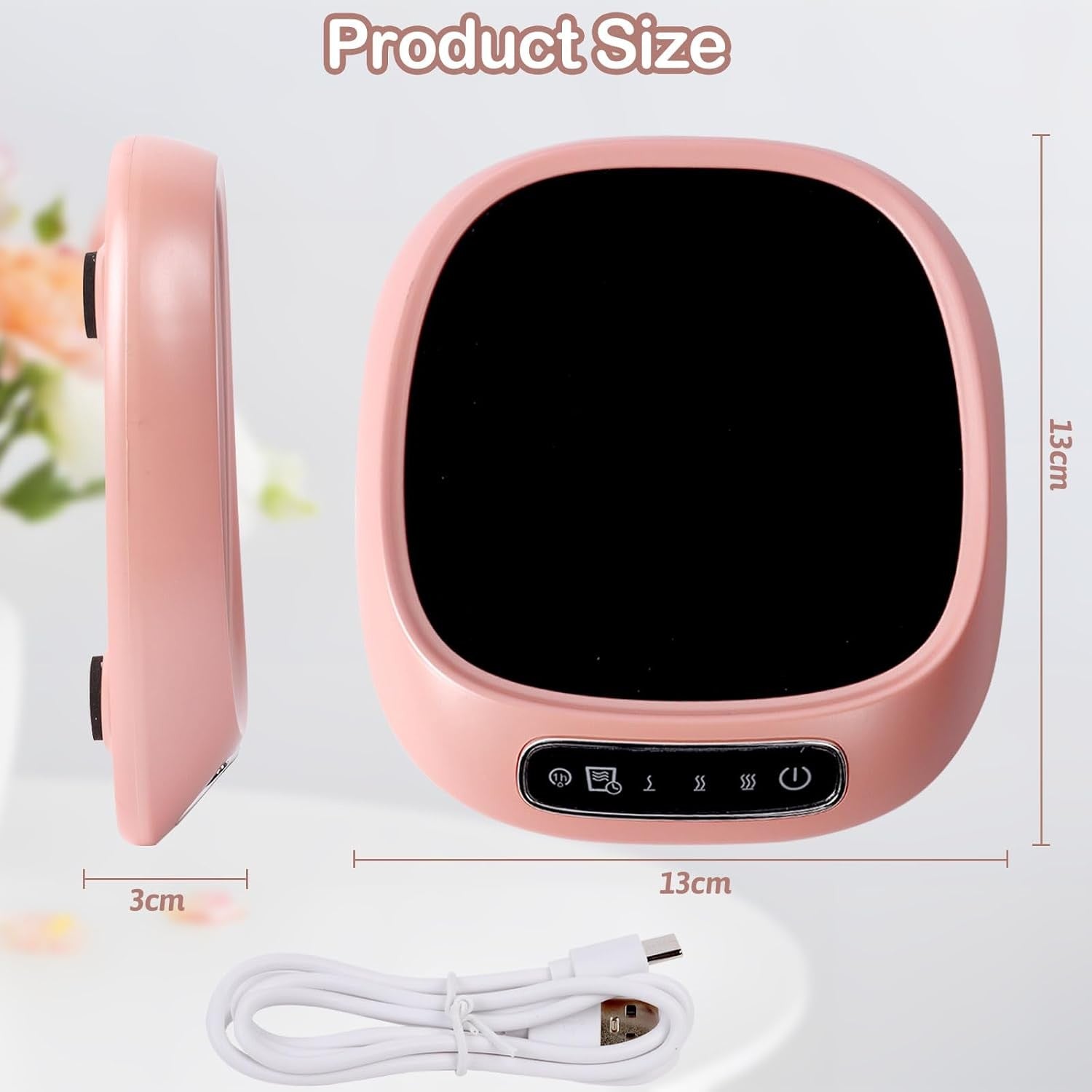 Pink USB Coffee Mug Warmer 3 Temp 85°C Smart Desk Heater