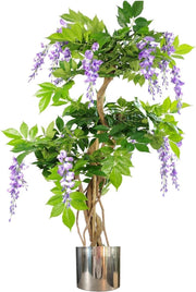 110cm Artificial Wisteria Tree in Pot Faux Flower Silver Purple Home Decoration