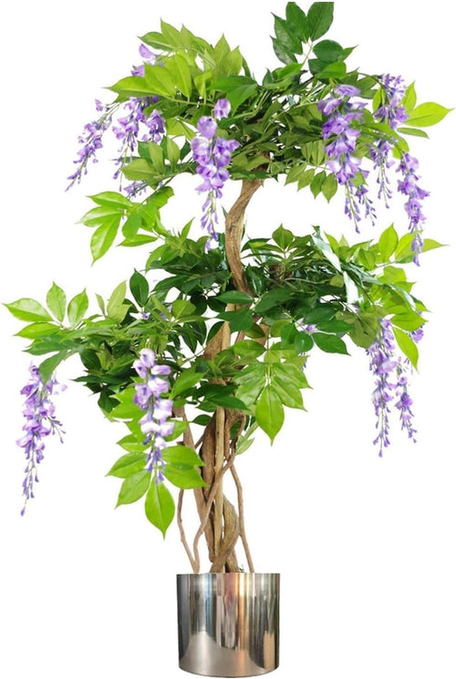 110cm Artificial Wisteria Tree in Pot Faux Flower Silver Purple Home Decoration