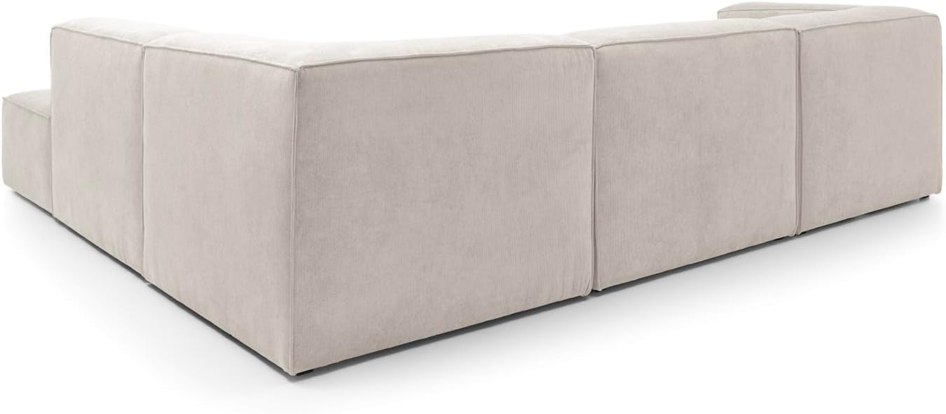 White Cord Chenille L-Shape Large Corner Sofa 5 Seater Modular Doris