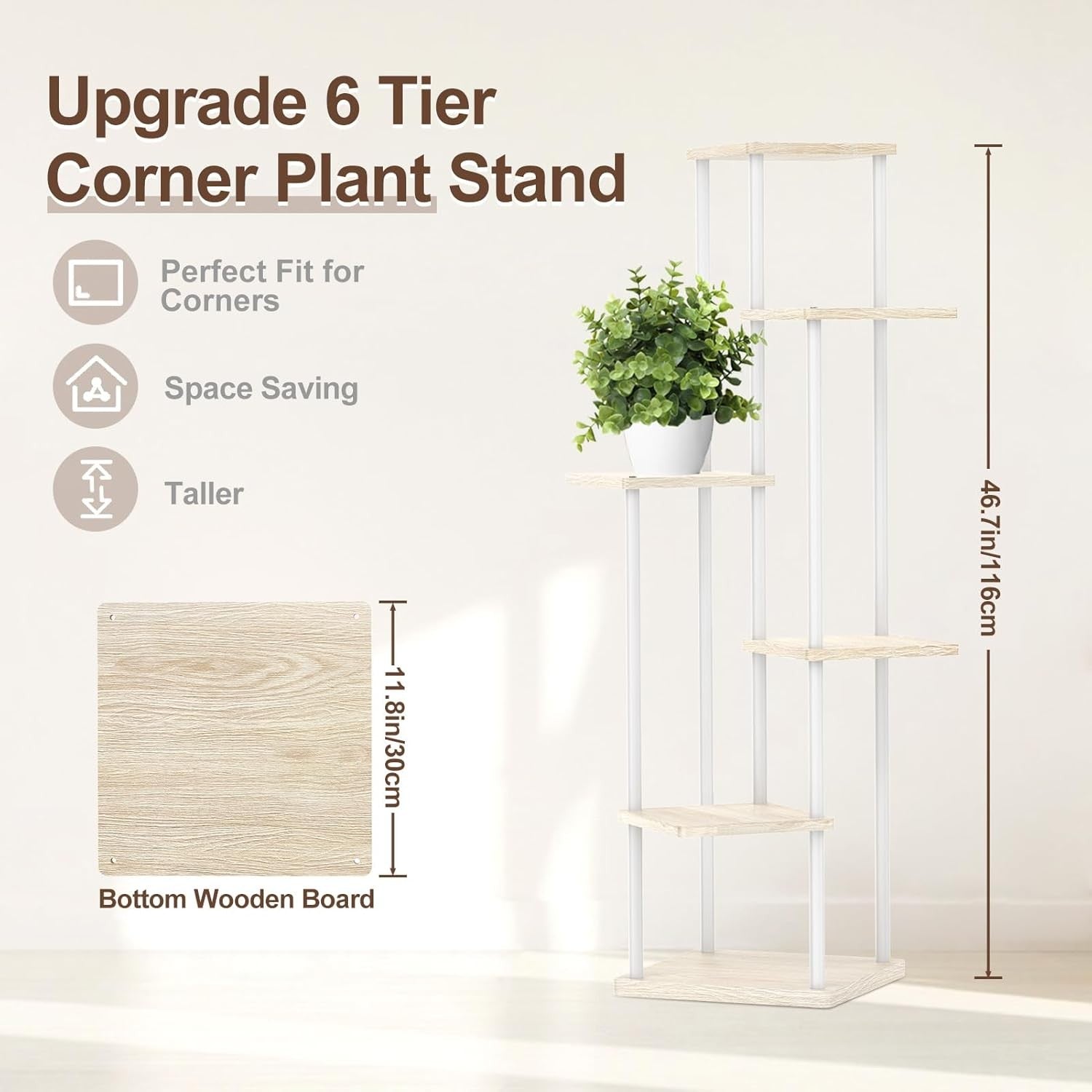 6 Tier Tall Metal Plant Stand Indoor Outdoor Corner Flower Pot Display Rack Whit