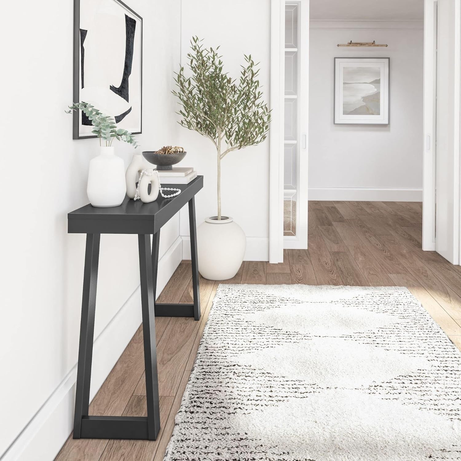 46 Inch Black Solid Wood Console Table – Narrow Entryway Sofa Accent