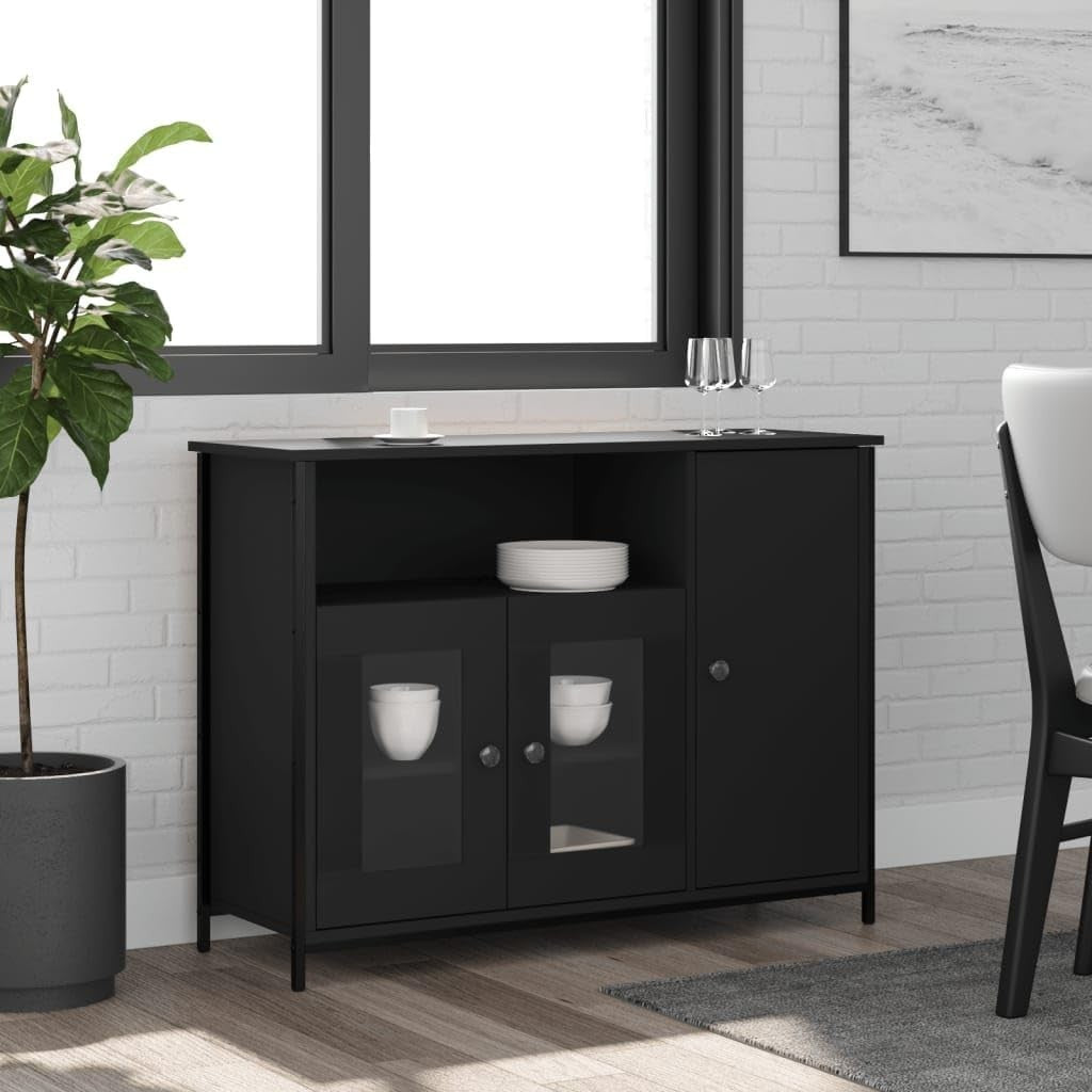 Black Sideboard Storage Cabinet Modern Display Unit for Living Room Hallway
