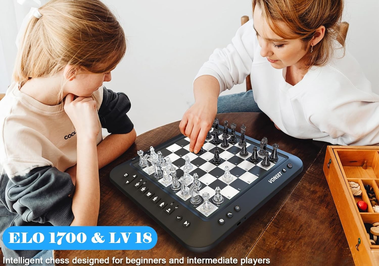 Electronic Chess Set w/ LED Lights, Talking Trainer & Magnetic Computer Board