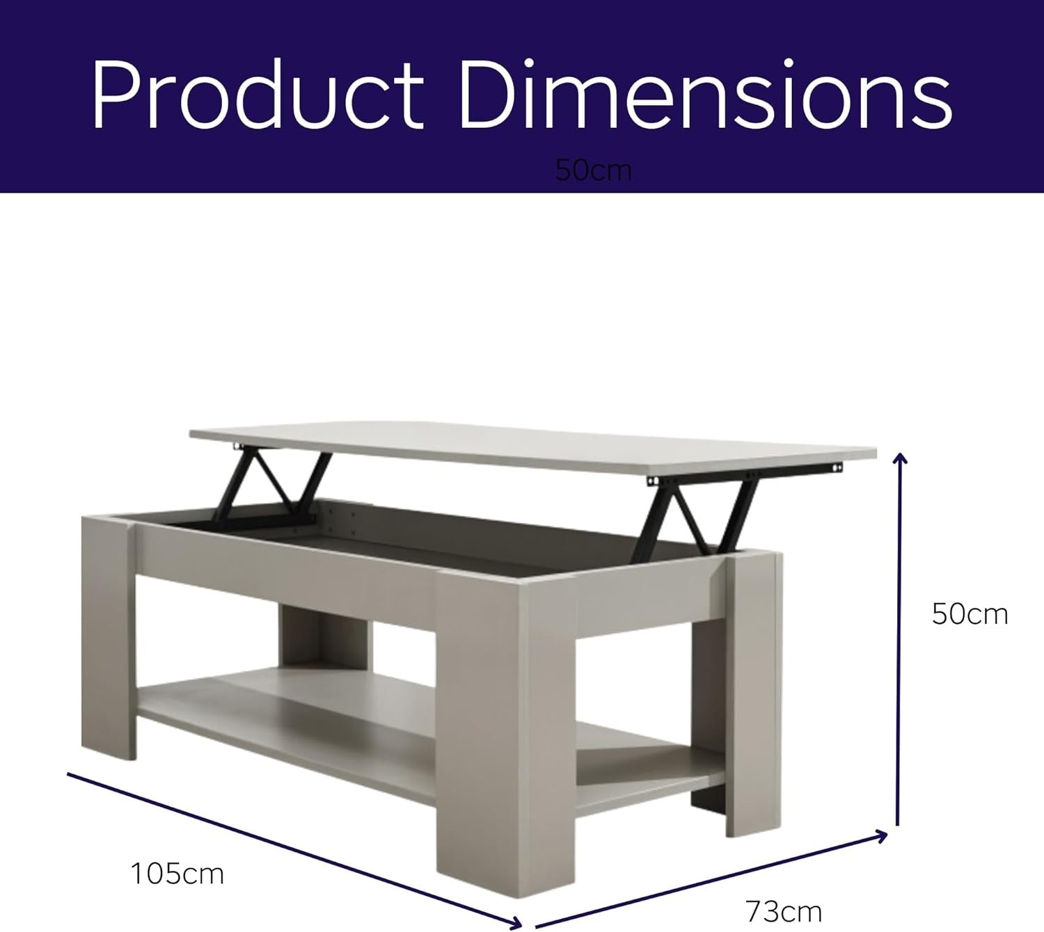 Modern Lift Top Coffee Table with Hidden Storage & Display Shelf – Grey