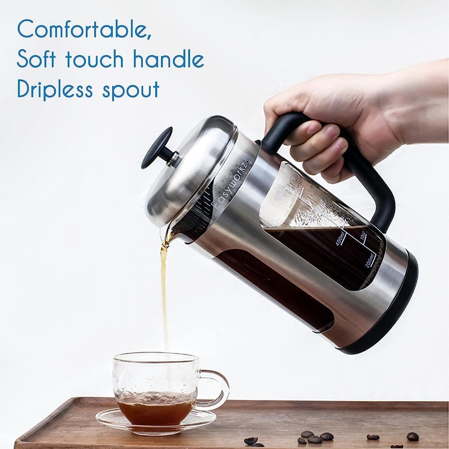 Stainless Steel French Press 1000ml Coffee & Tea Maker Borosilicate Glass Jug