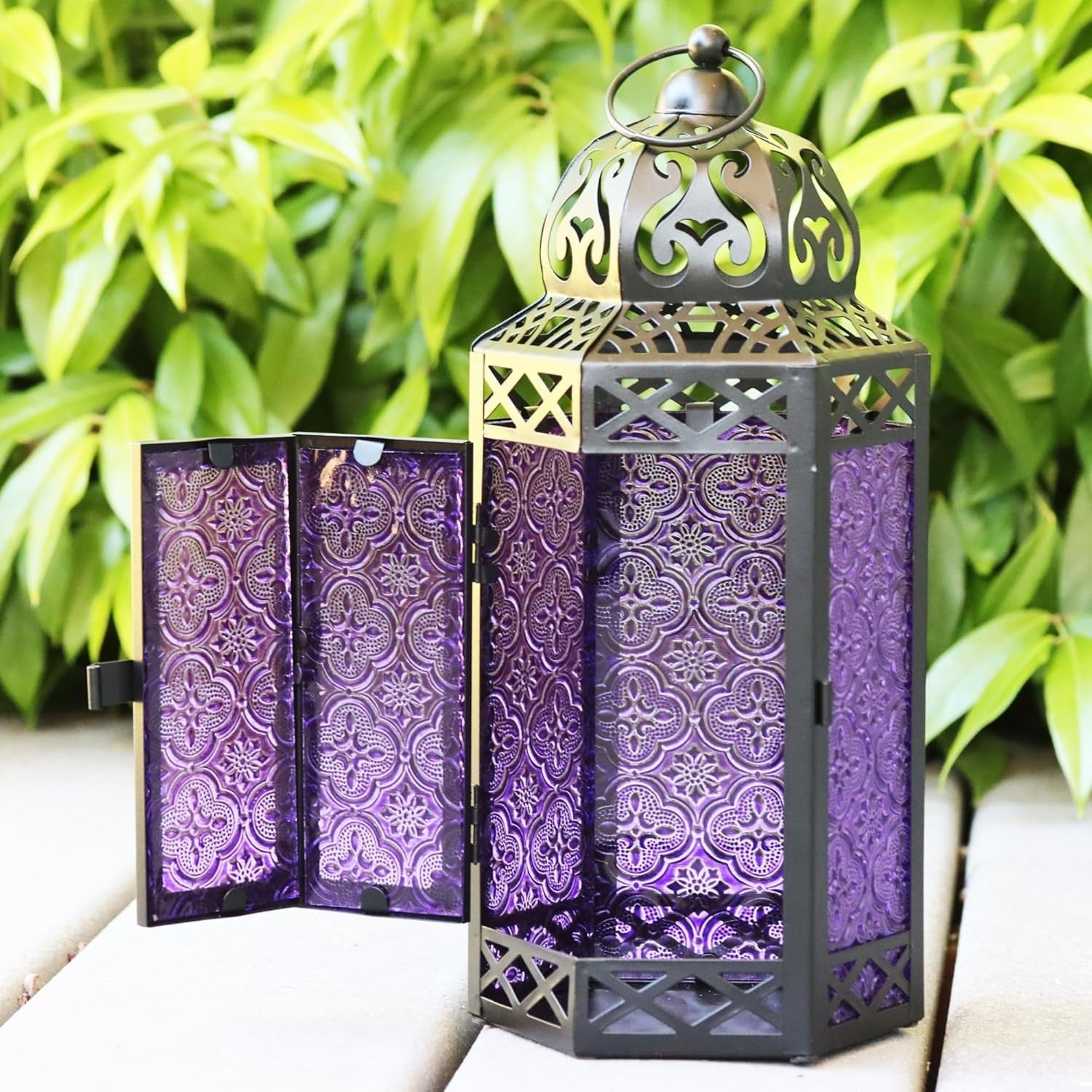 Set of 3 Purple Moroccan Candle Lanterns Home Decor