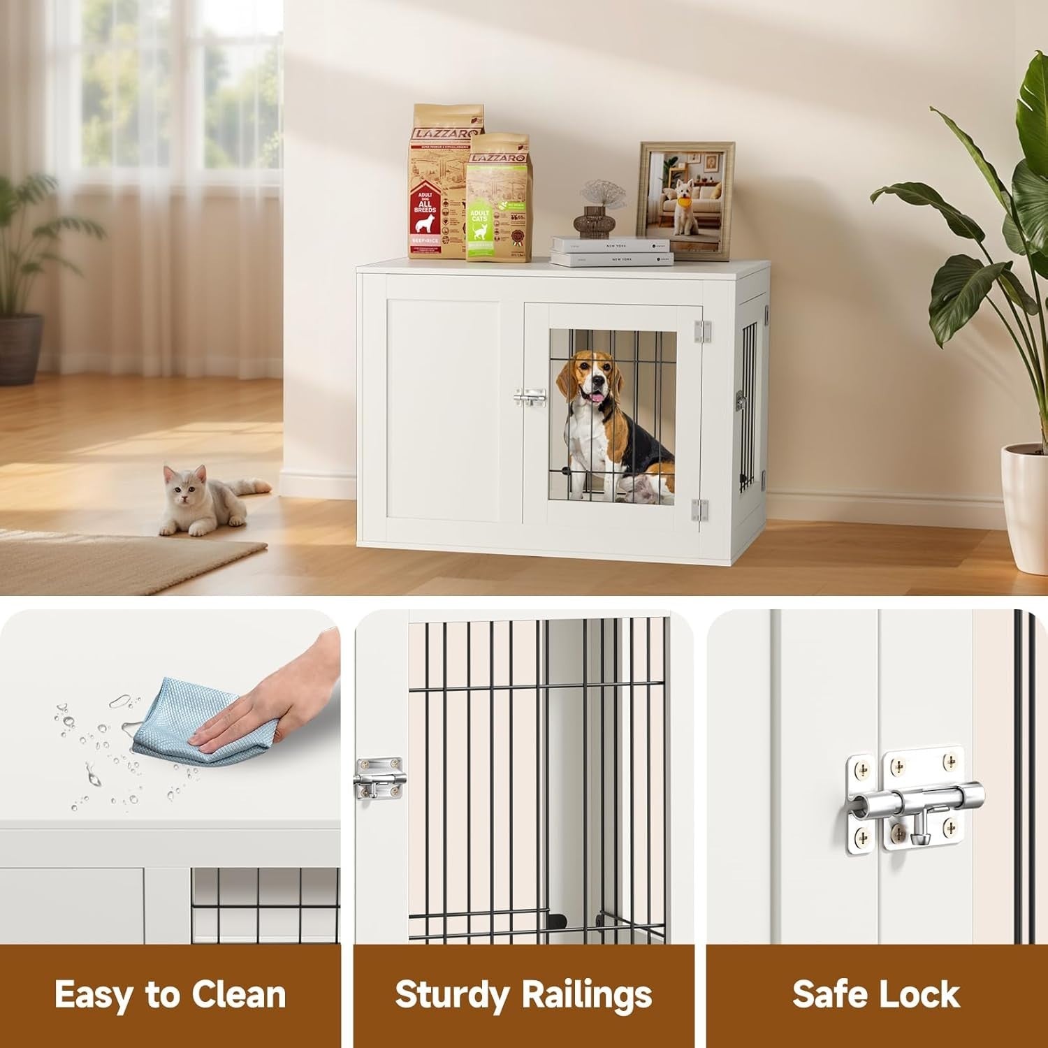 Medium Wooden Dog Crate Furniture 91x68x57cm Indoor Kennel, Lockable, Durable