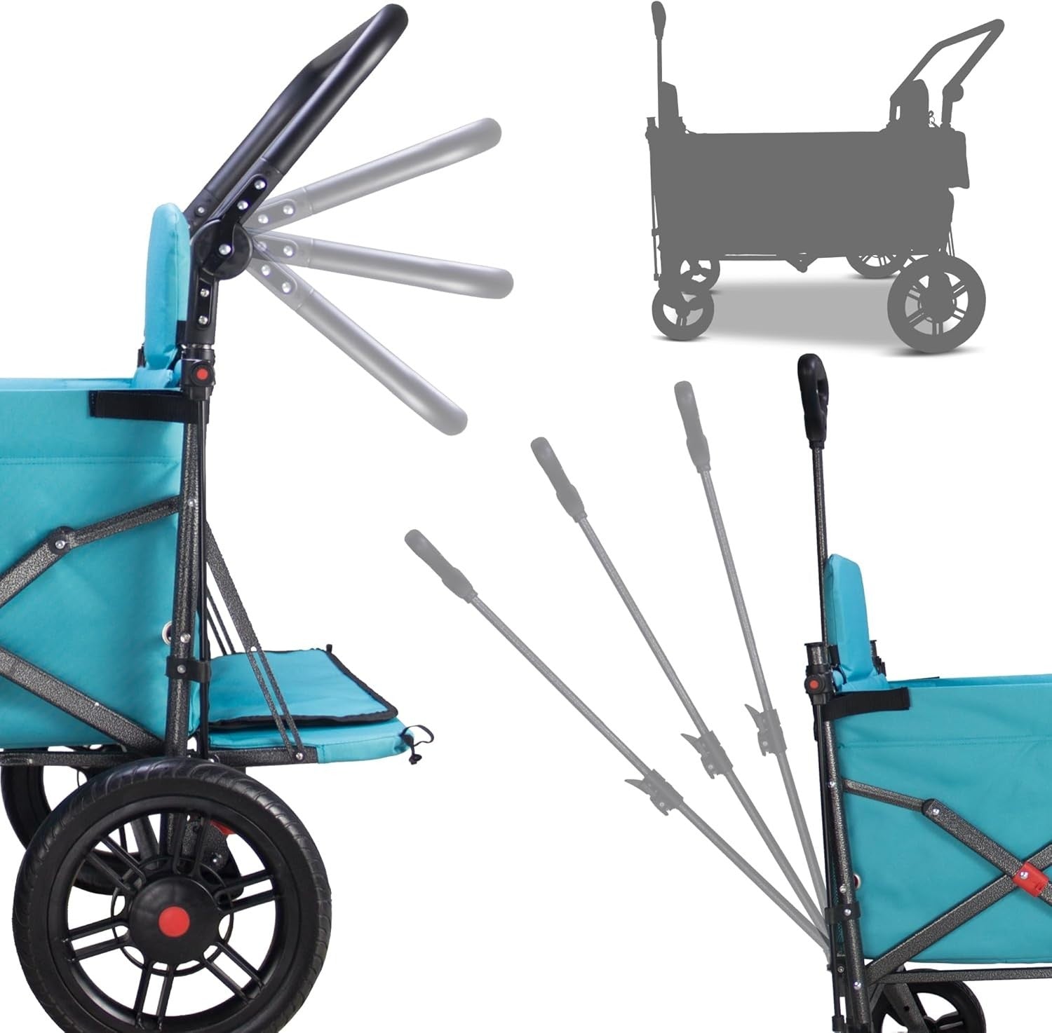 Turquoise Folding Wagon w/ 2 Seats Canopy Heavy Duty 120kg Collapsible Cart