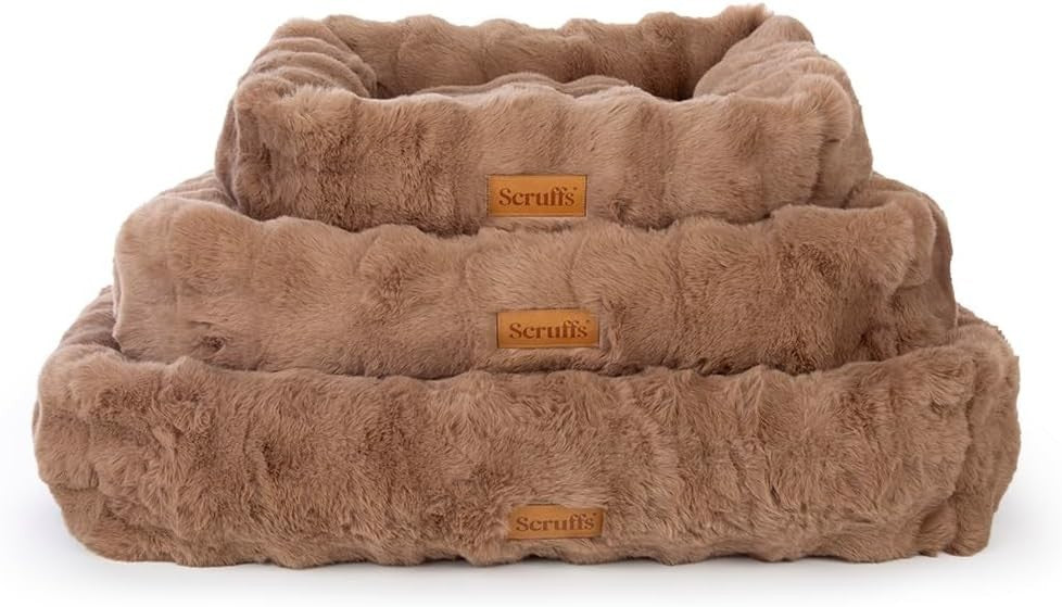 Luxury Faux Fur Dog Box Bed 60x50cm Bolstered Non Slip