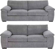 3+2 Grey Jumbo Cord Sofa Set Deep Seats Ultra Soft Cushions Comfort
