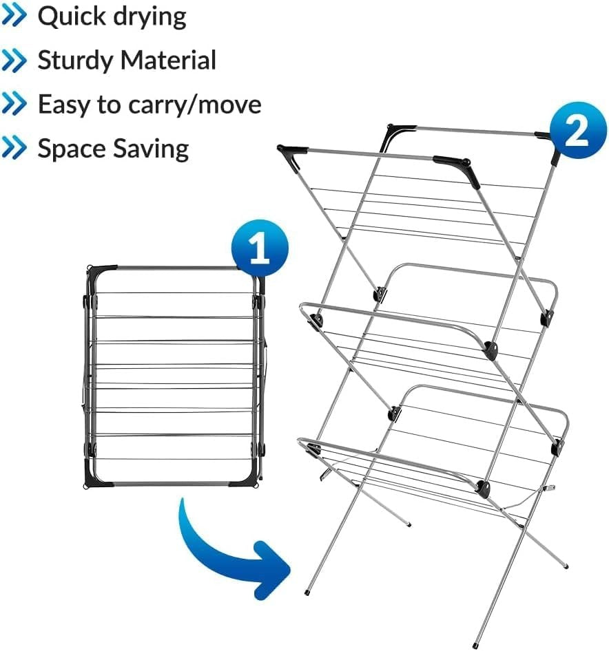 3 Tier Clothes Airer Foldable Alloy Steel Laundry Dryer Indoor Outdoor