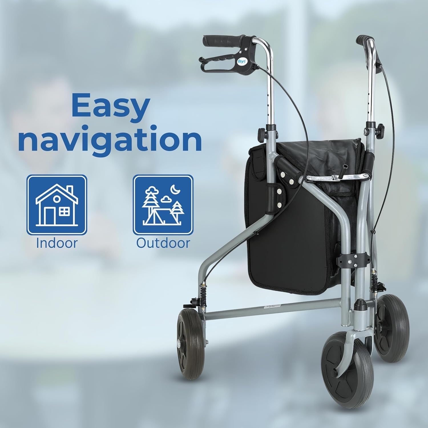 3 Wheel Rollator Walker Lightweight Folding Mobility Lockable Brakes