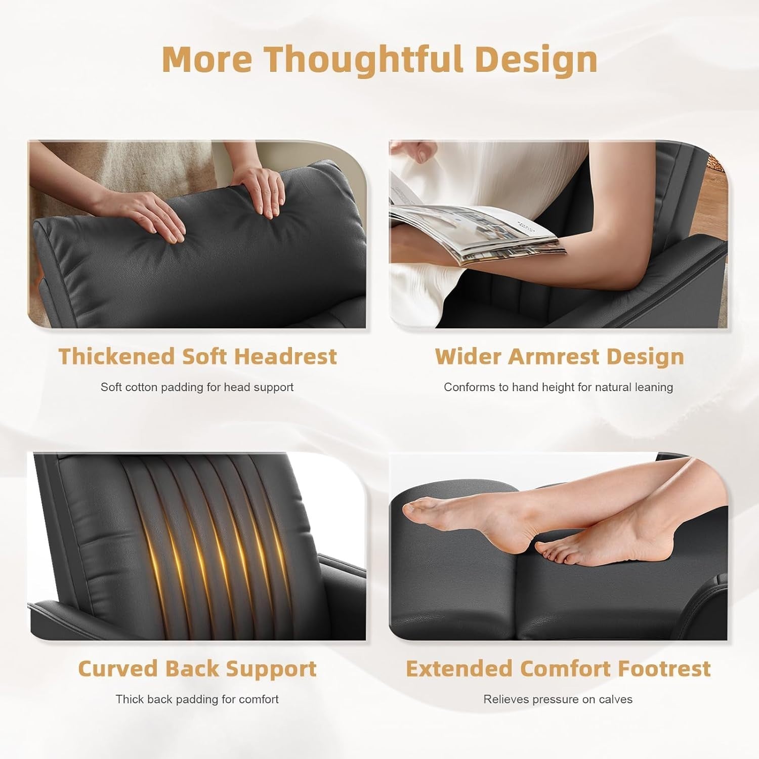 Swivel Rocking Recliner Chair Massage Heat 3-in-1 Footrest Pockets + Cover Black