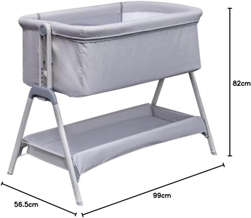 Adjustable Bedside Crib with Mesh Panel & Storage Shelf Baby Co Sleeper Grey