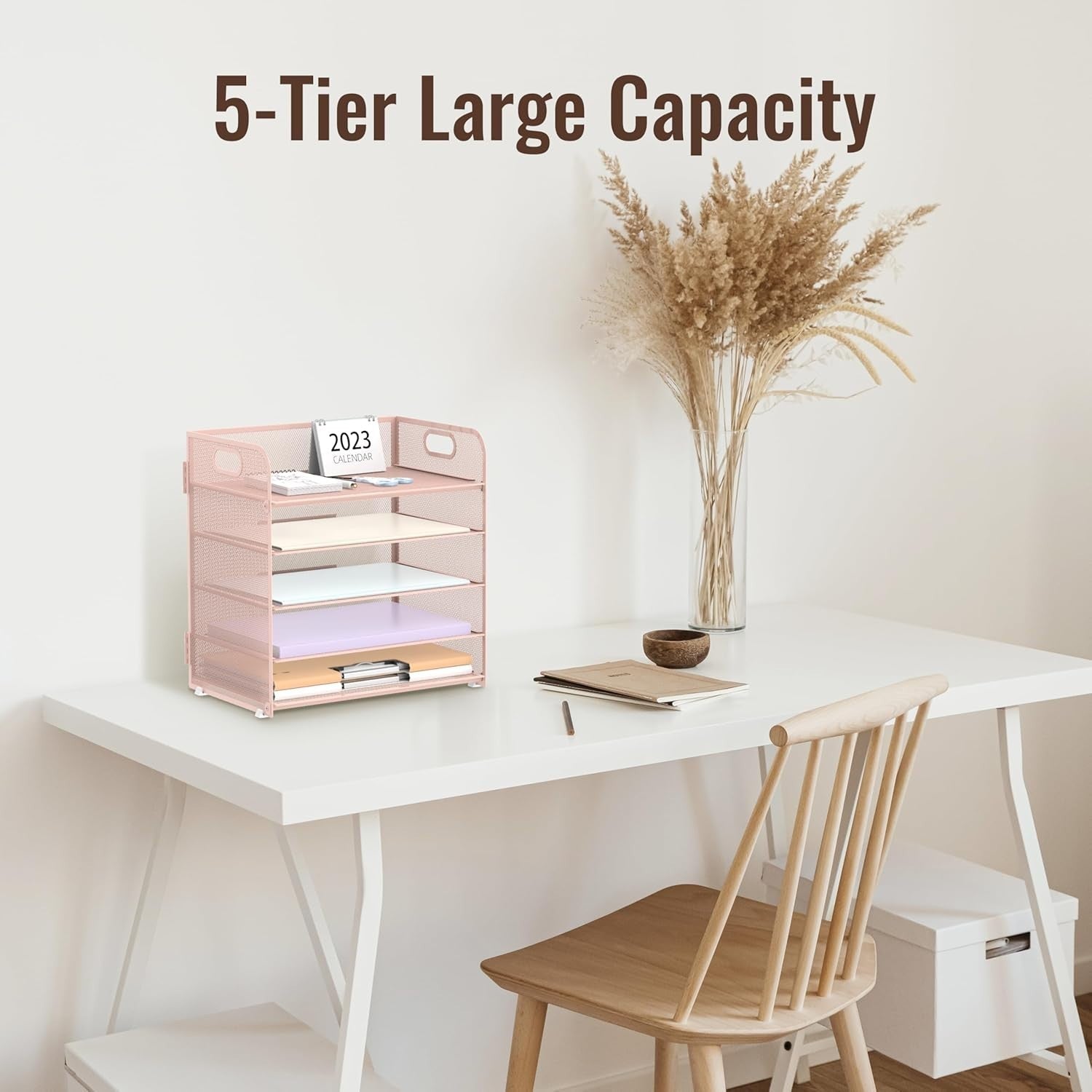 5-Tray Metal Desk Organizer Letter Tray File Holder for Office, Home