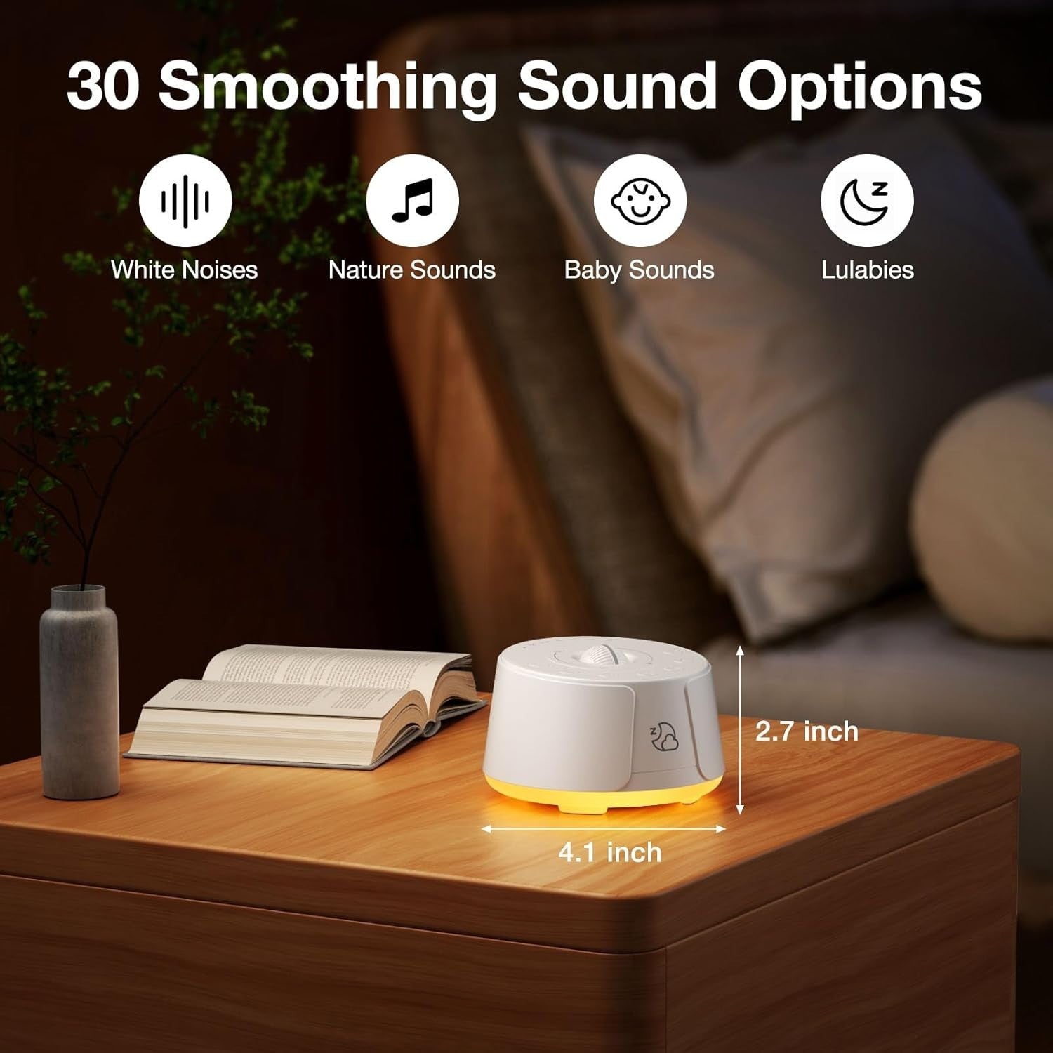 Portable White Noise Machine for Baby & Adult, 30 Soothing Sounds + Night Light