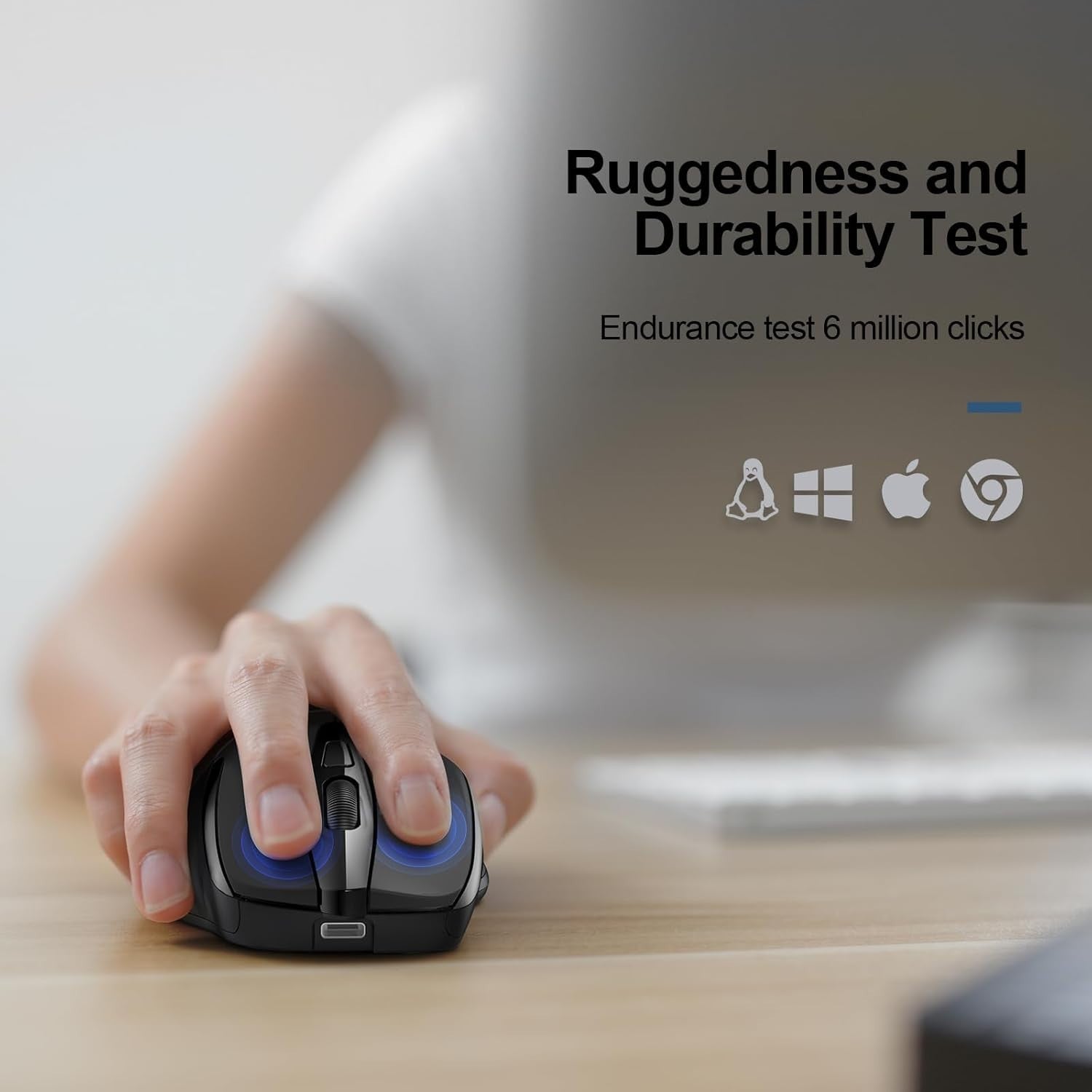 Black Rechargeable Wireless Mouse 4800DPI Silent Ergonomic USB Laptop PC