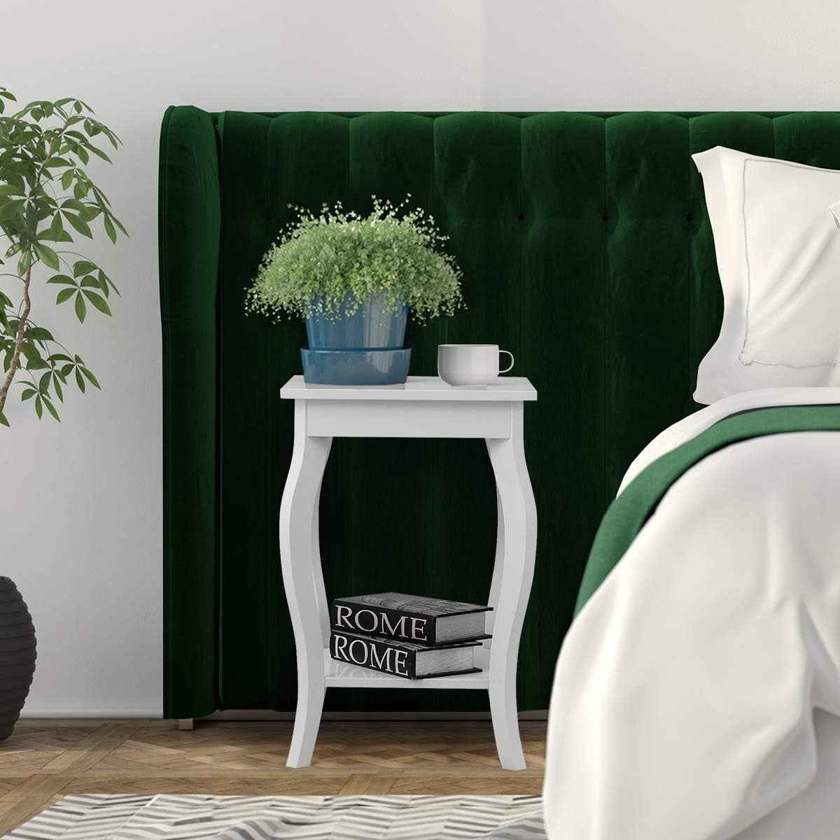 White 2-Tier Bedside Table with Open Storage Shelf – Modern Wooden Side Table 40