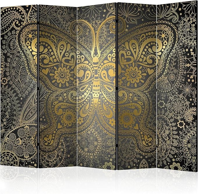 Golden Mandala 5-Panel Room Divider 225×172cm | Double-Sided Privacy Screen