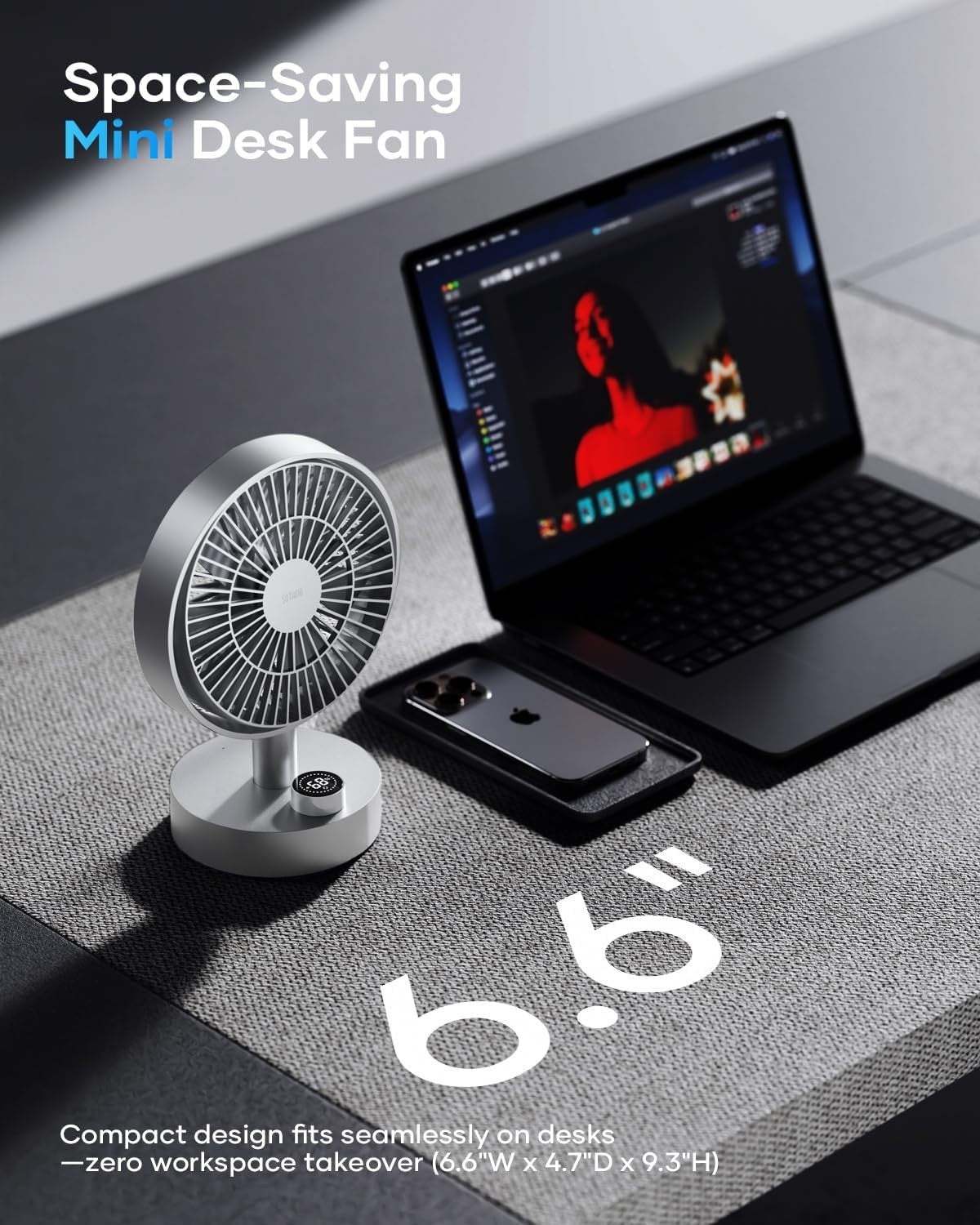 6.6-Inch Rechargeable Desk Fan – Quiet 10-Speed USB-C Air Circulator for Office