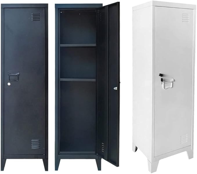 Metal Locker Storage Cabinet Black Steel Office Filing Cupboard 137cm Tall