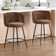 Counter Bar Stools Set of 2 | Brown Chenille L-Shaped Dining Chairs