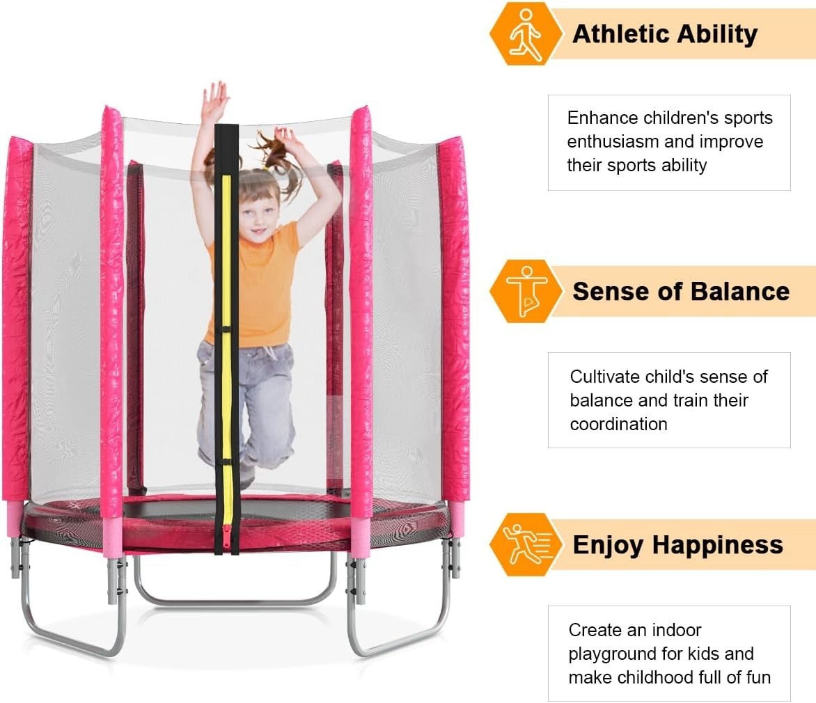 5FT Kids Trampoline Safety Enclosure Net Indoor Outdoor Jumping Mat