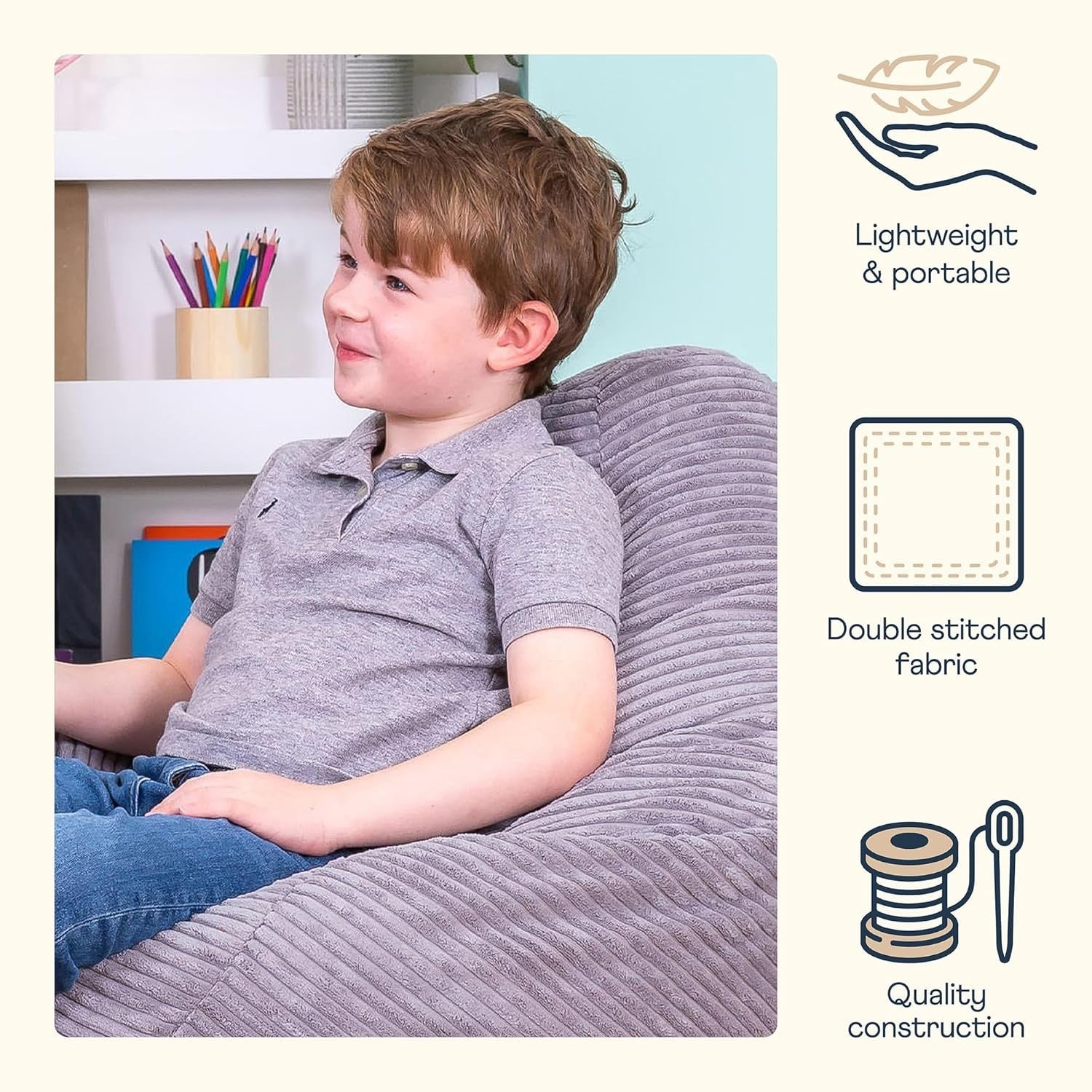 Lavender Kids Bean Bag Chair Soft Cord Recliner Seat for Bedroom Lounge Playroom