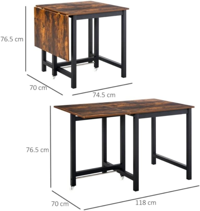 Vintage Industrial Drop Leaf Dining Table Rustic Foldable Kitchen Desk