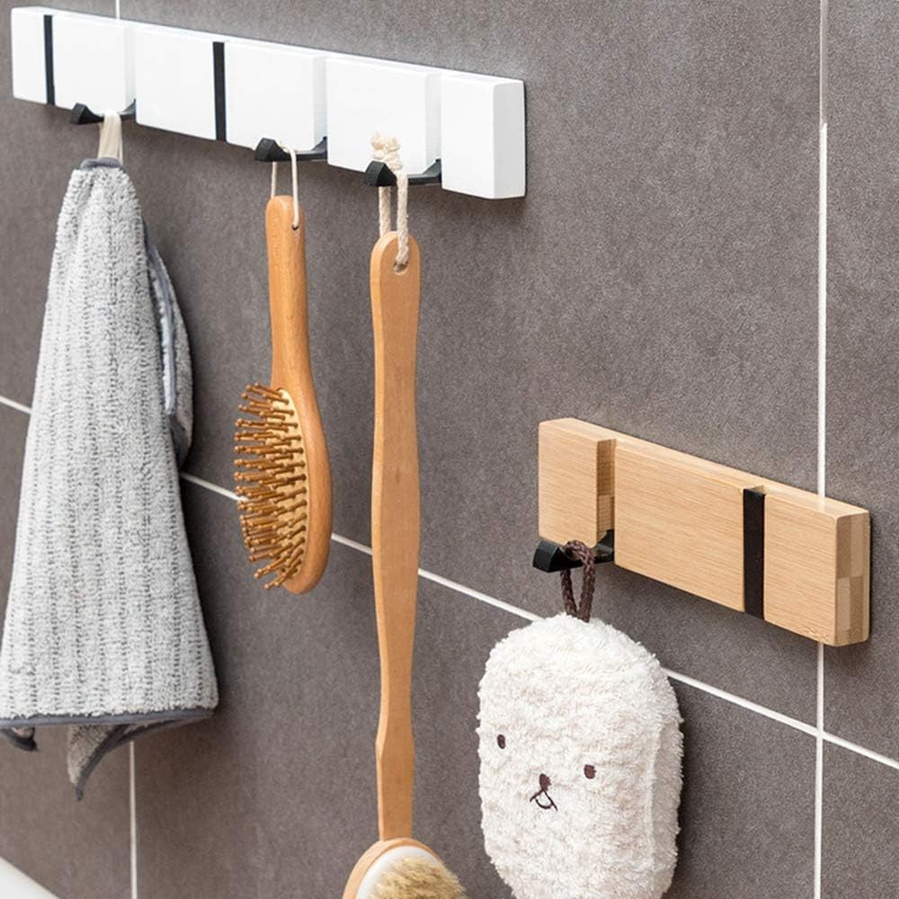 Wall Mounted Coat Hook Rack 2 Pack White Wood Foldable Hooks for Hallway Home