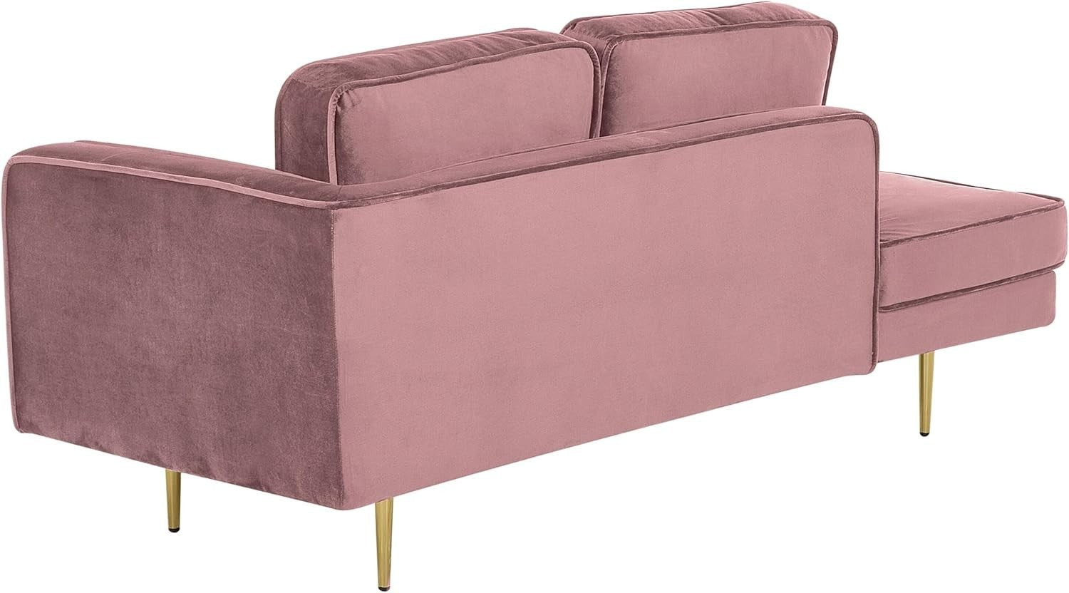 Modern Pink Velvet Chaise Lounge Gold Metal Legs Compact Stylish Seating