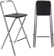 Modern Folding Bar Stool Wooden Seat Metal Frame Space Saving Black