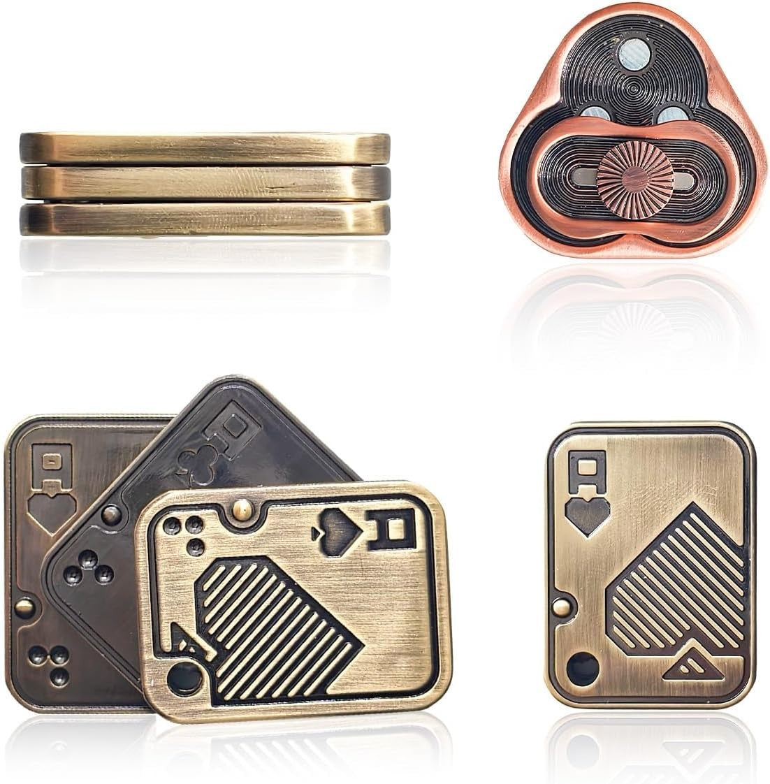 Gold 2pc Metal Fidget Kit Poker Card Triangle Stress Focus Toy