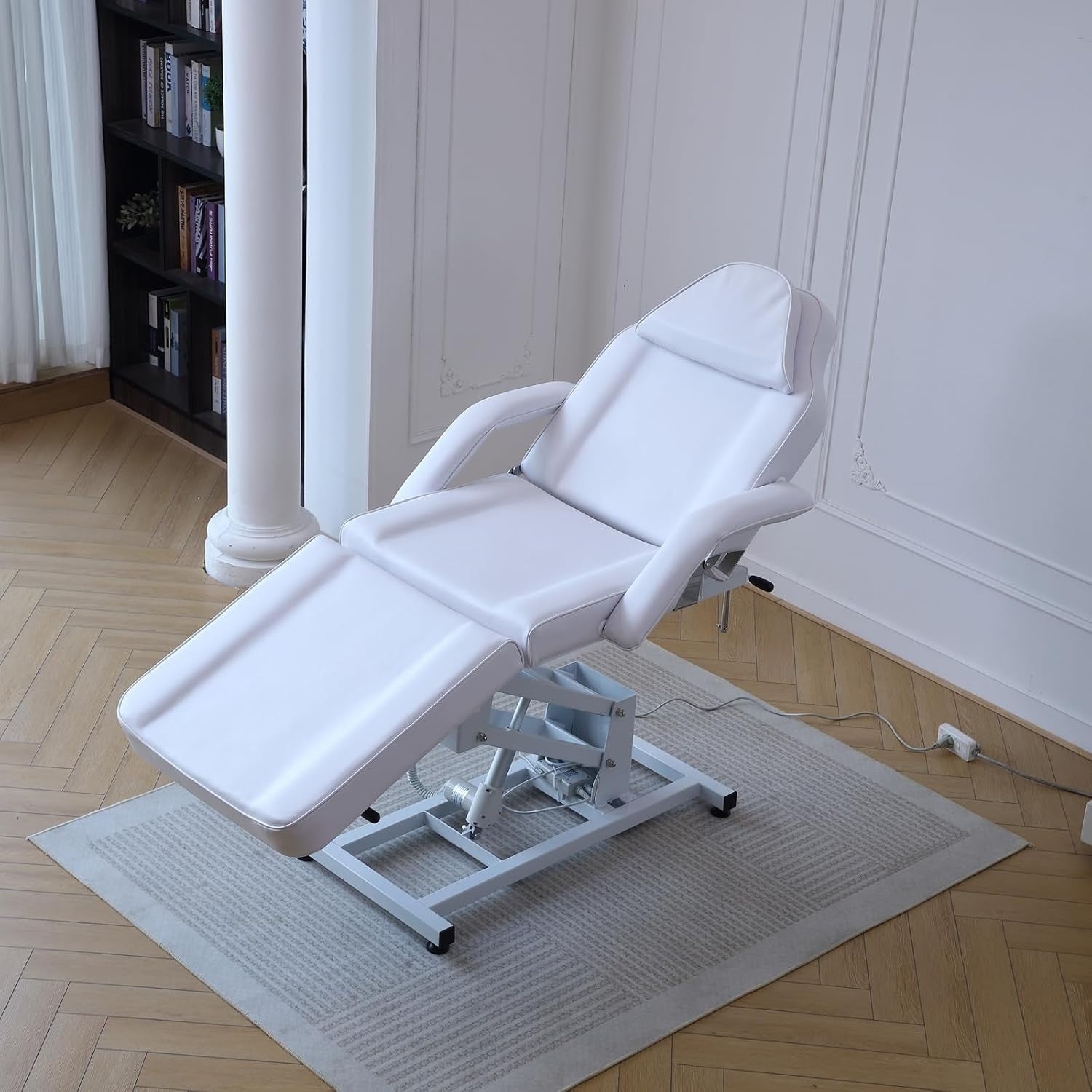 Electric 3-Section Beauty Massage Bed Adjustable Therapy Chair w/ Stool White