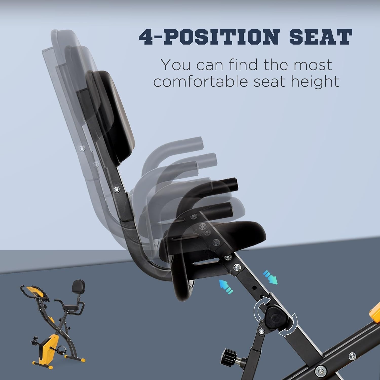 Yellow 3-in-1 Folding Exercise Bike Magnetic Resistance LCD Pulse & Bands
